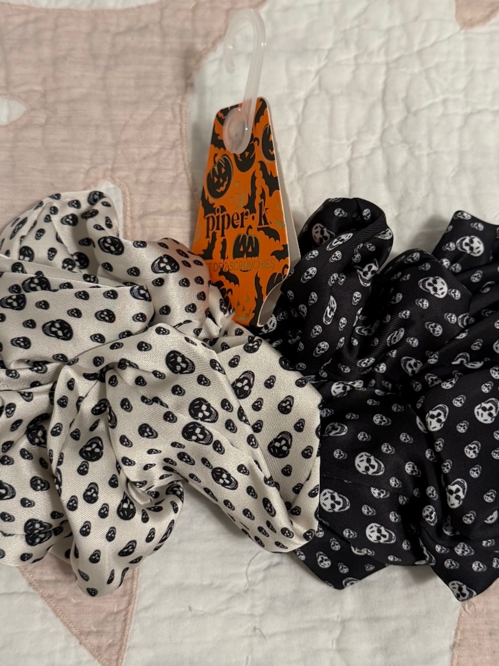 NWT - Piper K Halloween Skull Hair Scrunchies Set of 2 Black White